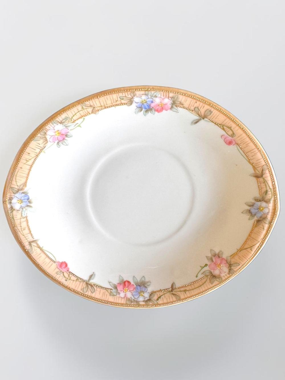 Vintage Floral Porcelain Saucer with Gold Trim, 6.5-Inch Decorative Plate